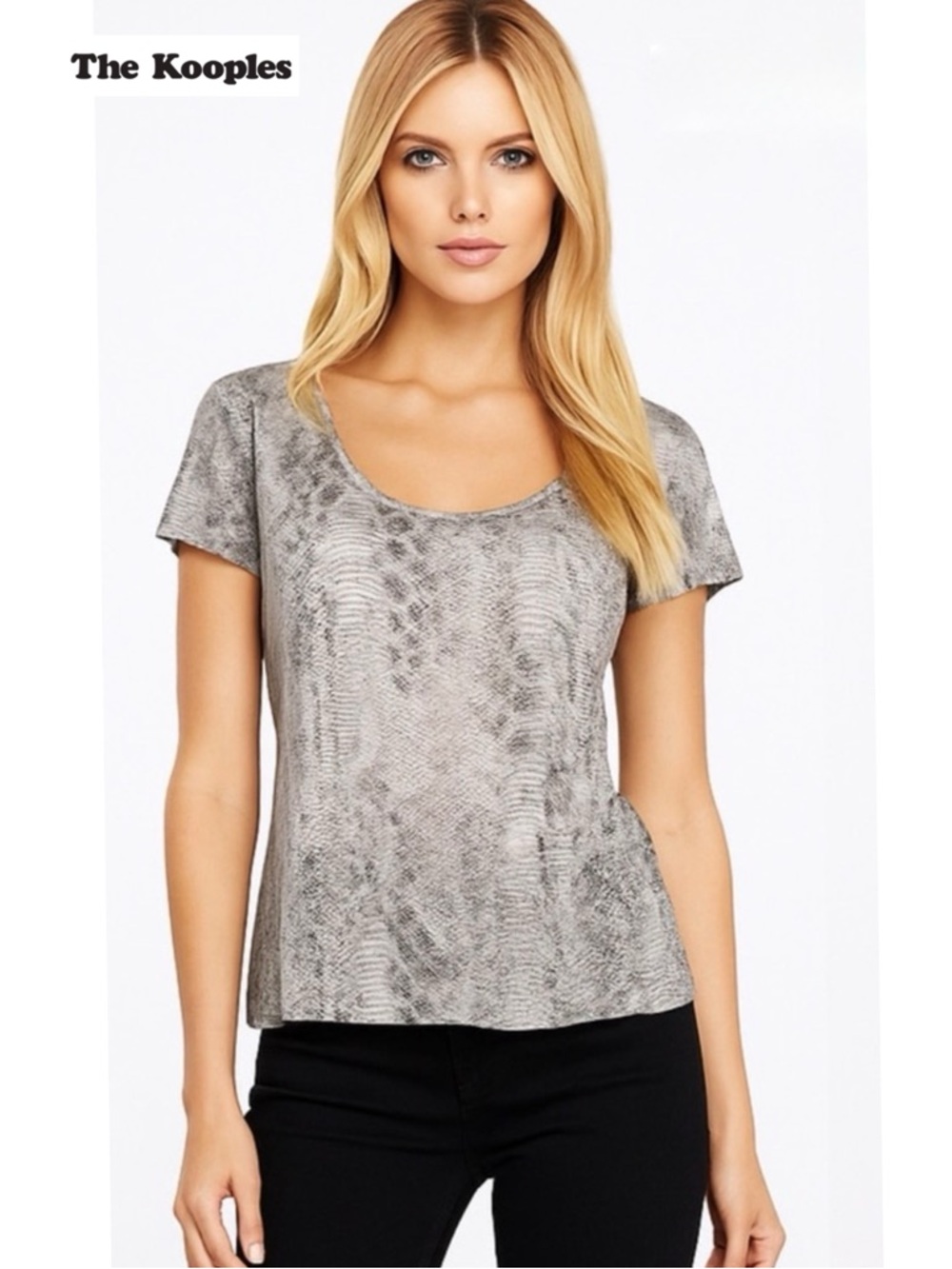 The Kooples Sport Snake Python Animal Print Scoop Neck Modal Tee Shirt Top M